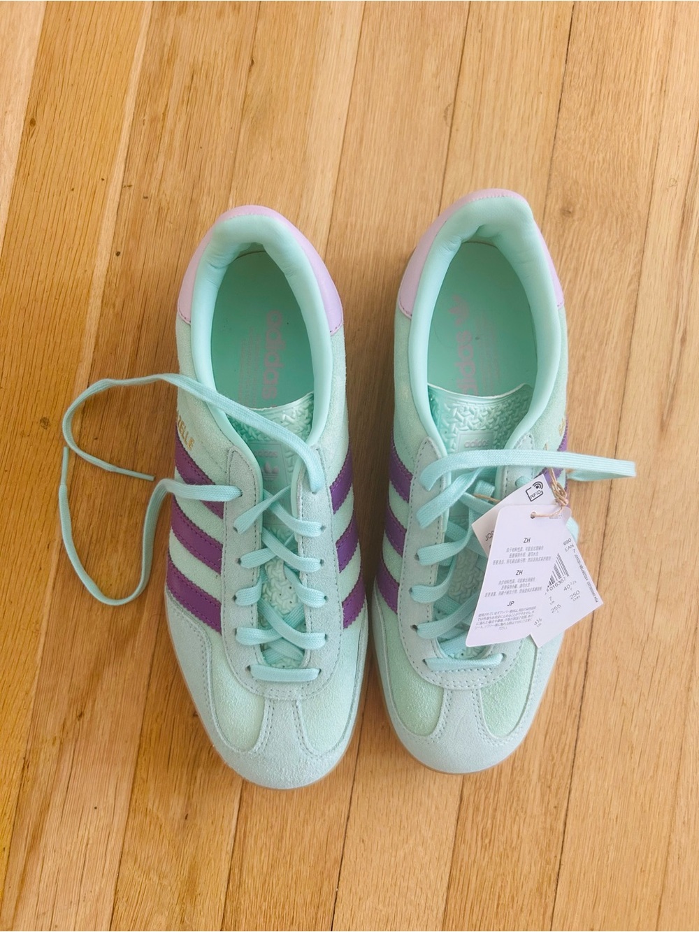 adidas Gazelle Indoor Men Mint Green Sneakers with Purple Stripes